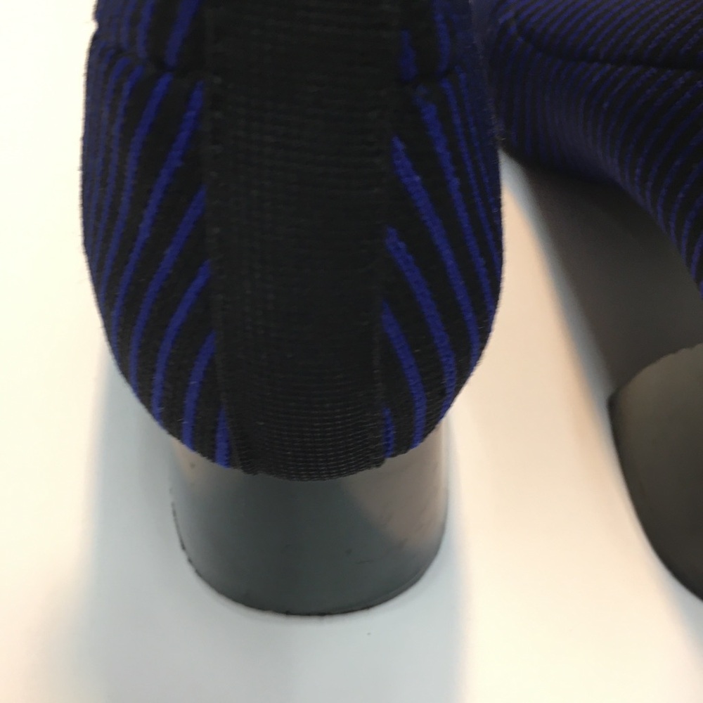 Zara Trafaluc Knit Sock Stripe Booties Block Heel EU 36 Blue Black Office - Picture 8 of 12